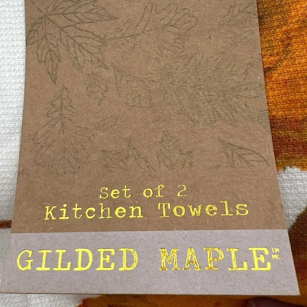 Gilded Maple Kitchen Towels Set 2 Cream Orange NWT Fall Leaves Acorn Autumn